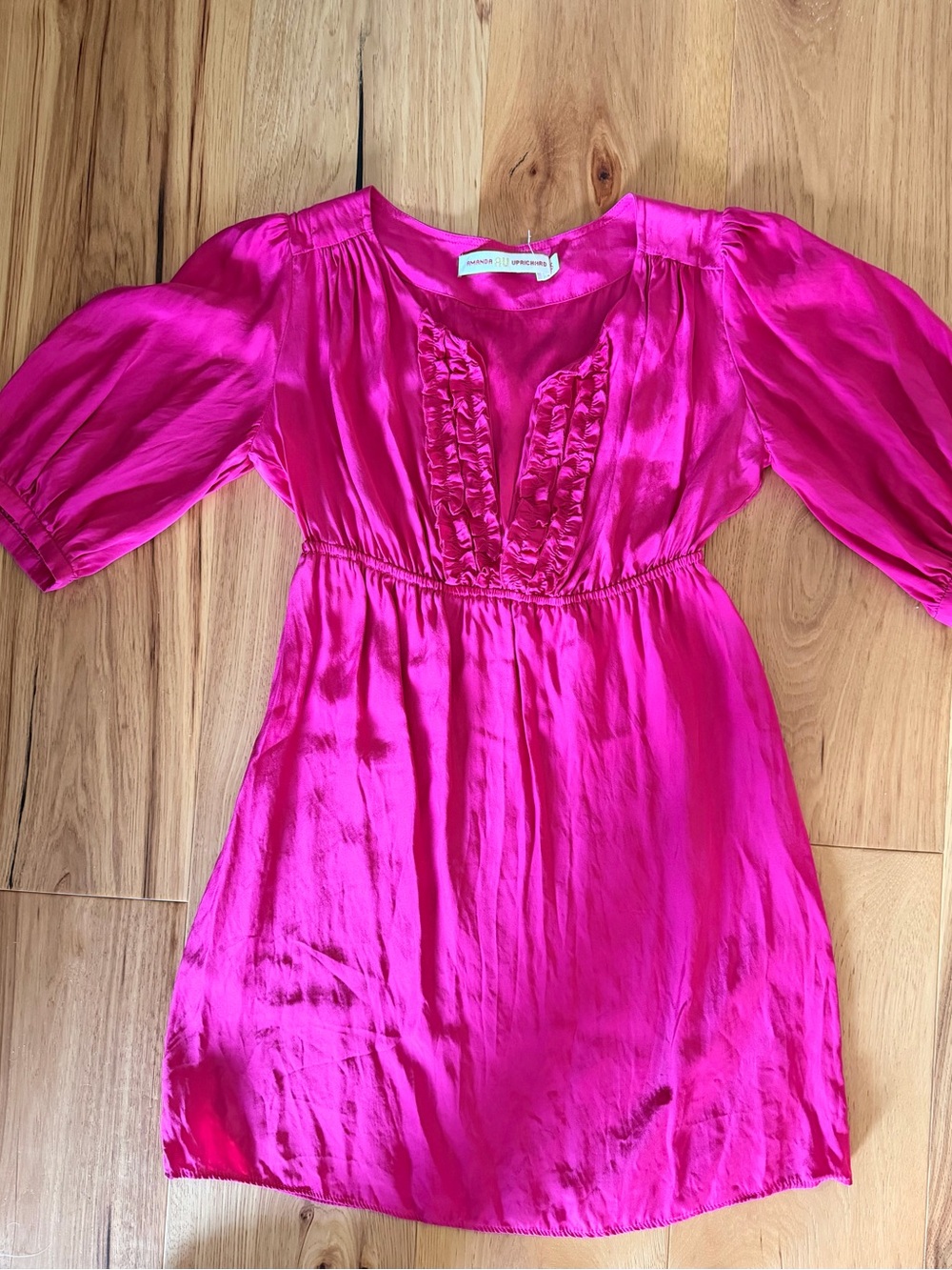 Amanda Uprichard Fuchsia Silk Empire Waist Ruffle Mini Dress Size Small